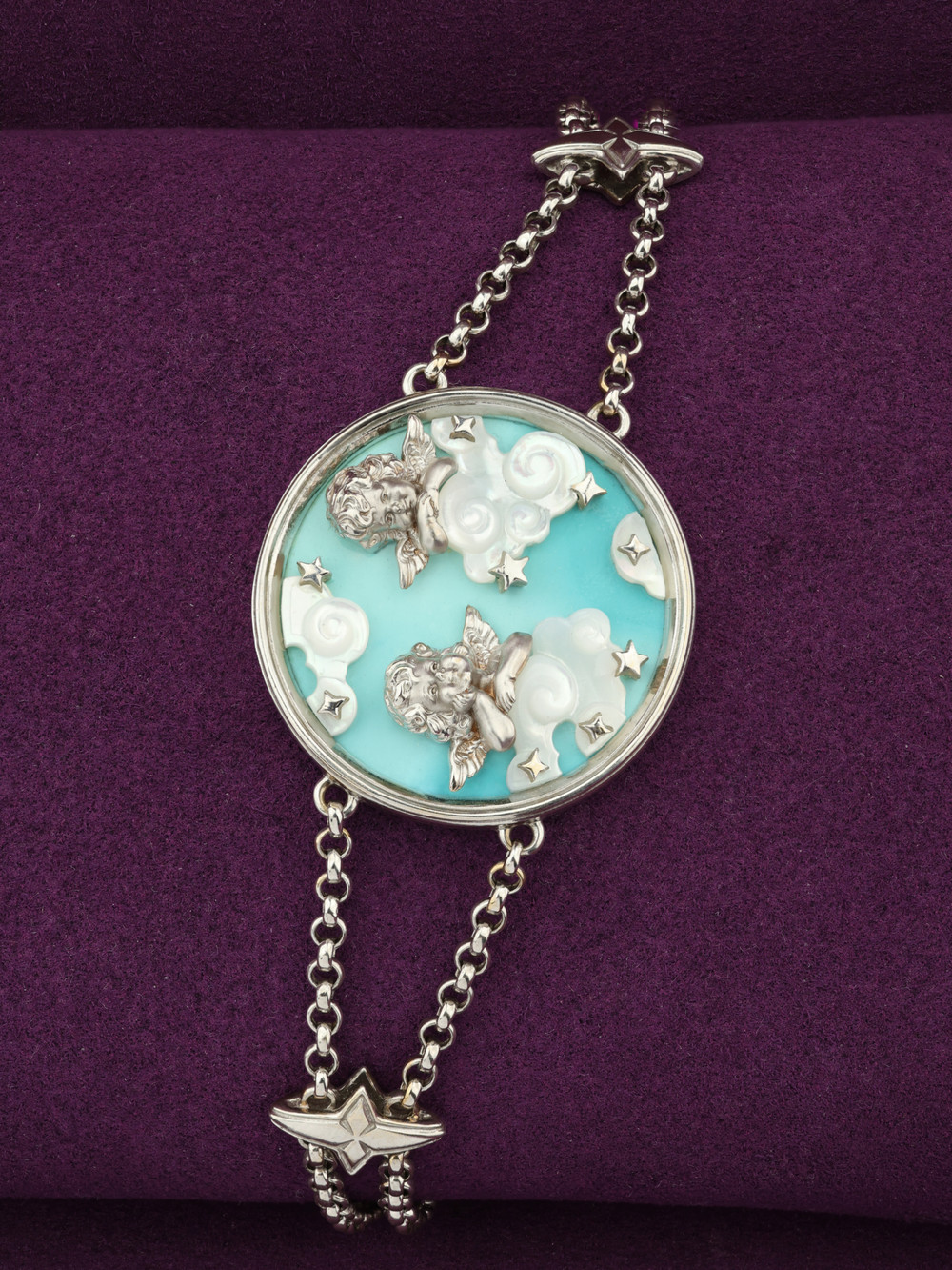 Браслет из белого золота c бирюзой и перламутром