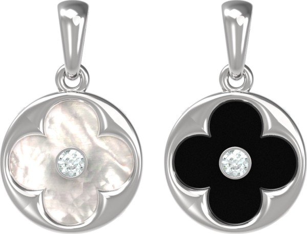 Подвеска из белого золота 585 пробы c бриллиантами, ониксом и перламутром