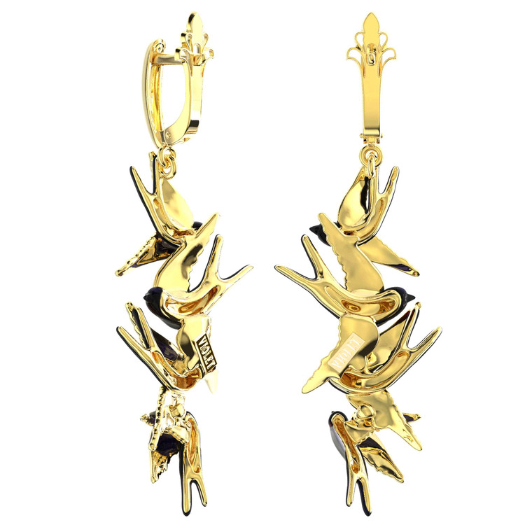 Серьги из лимонного золота c эмаль