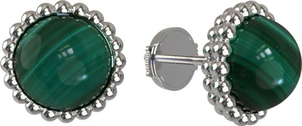 Серьги из белого золота c малахитом