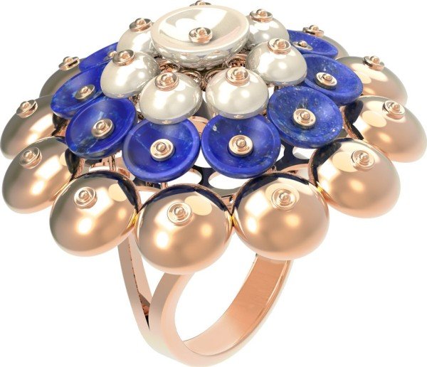 Кольцо из золота c лазуритом и перламутром