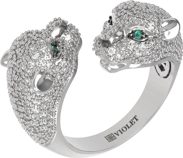 Кольцо из белого золота c бриллиантами и изумрудом