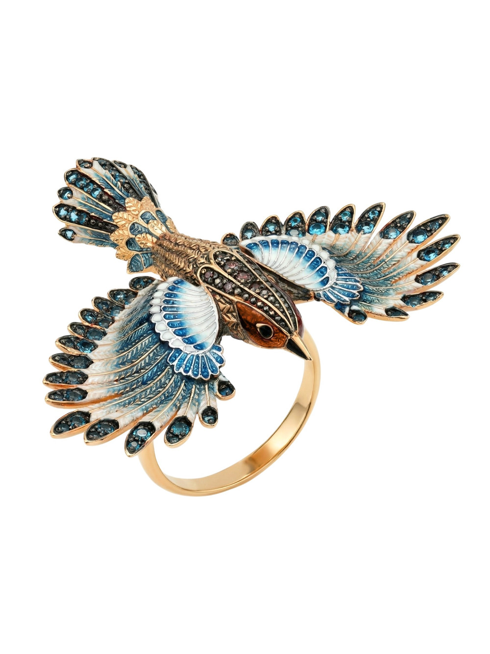 Кольцо из золота c эмаль и фианитом