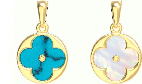 Подвеска из лимонного золота 585 пробы c бирюзой и перламутром
