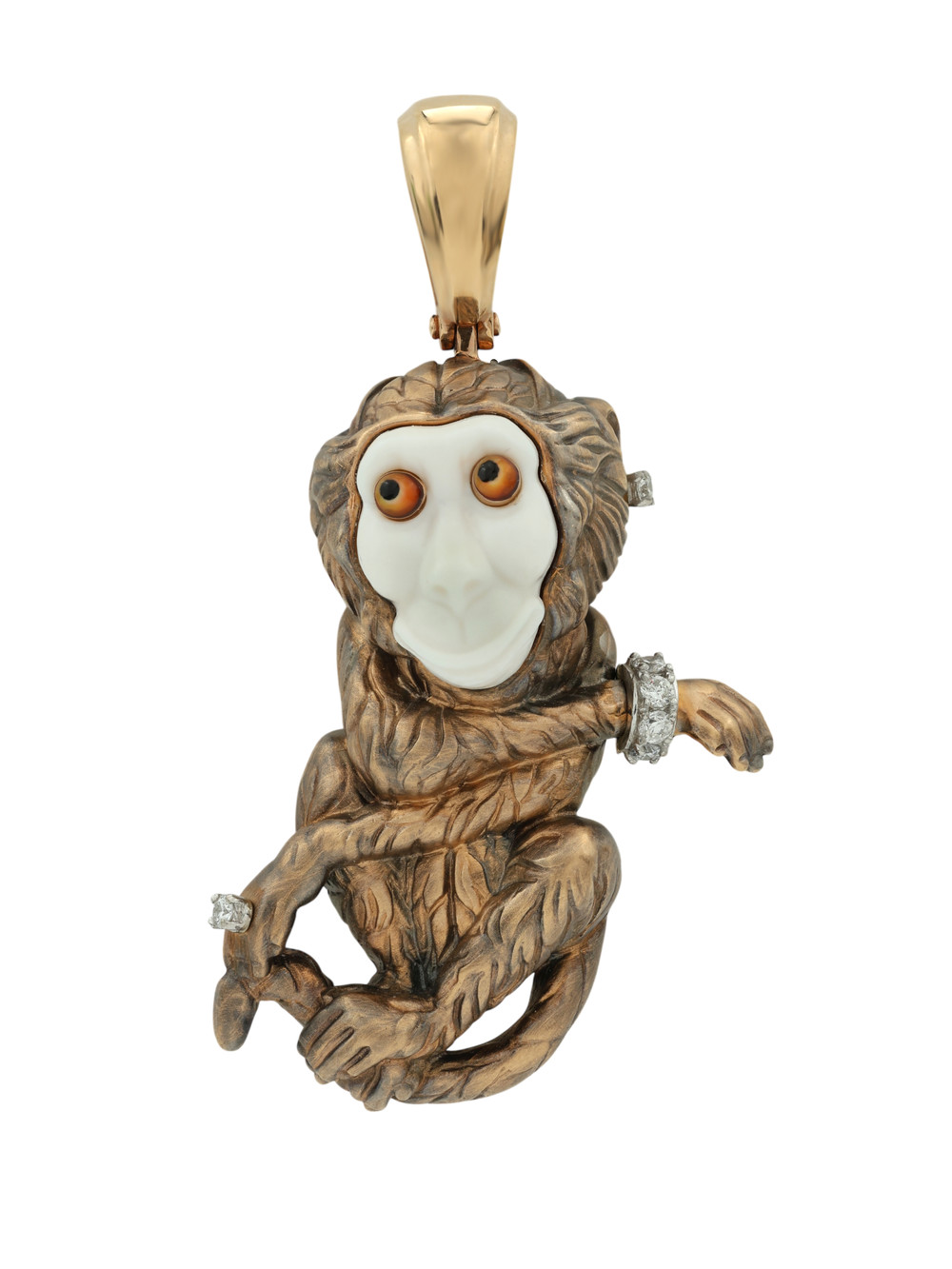 Подвеска из золота c эмаль , бриллиантами, рубином и бивнем мамонта