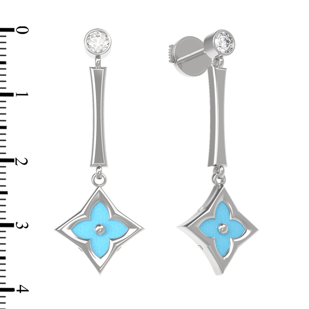 Серьги из белого золота c фианитом и бирюзой