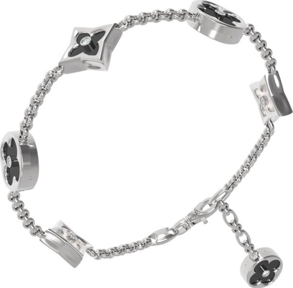 Браслет из белого золота 585 пробы c бриллиантами, ониксом и перламутром