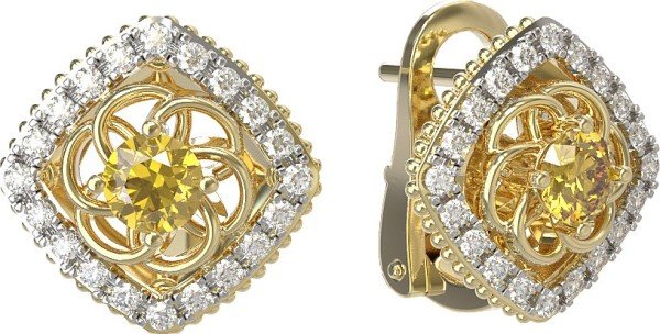 Серьги из лимонного золота c бриллиантами и сапфиром