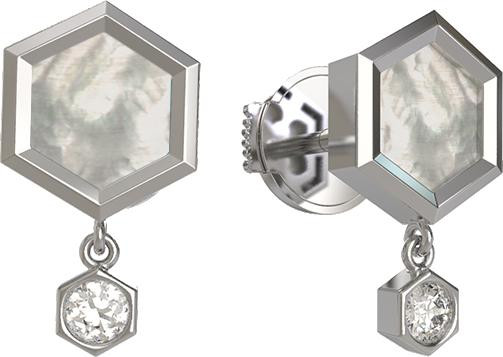 Серьги из белого золота c бриллиантами и перламутром