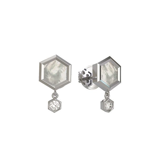 Серьги из белого золота c бриллиантами и перламутром