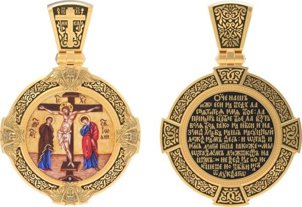 Образок из лимонного золота c эмалью, иконописью и темперой