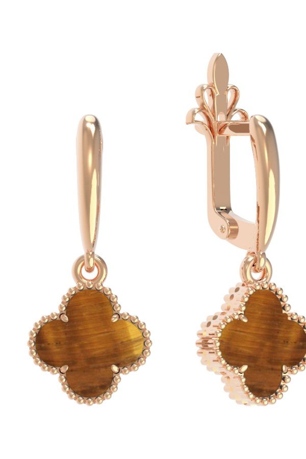 Серьги из золота c тигровым глазом