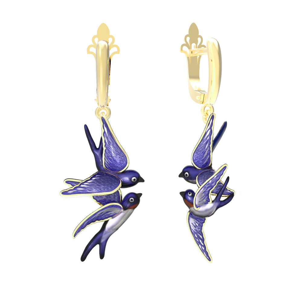 Серьги из лимонного золота c эмаль