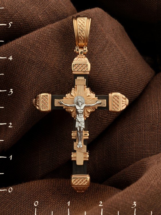 Крест из золота c эбеновым деревом