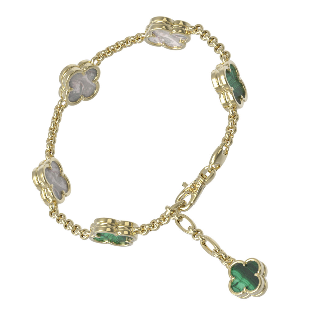 Браслет из лимонного золота c малахитом и перламутром