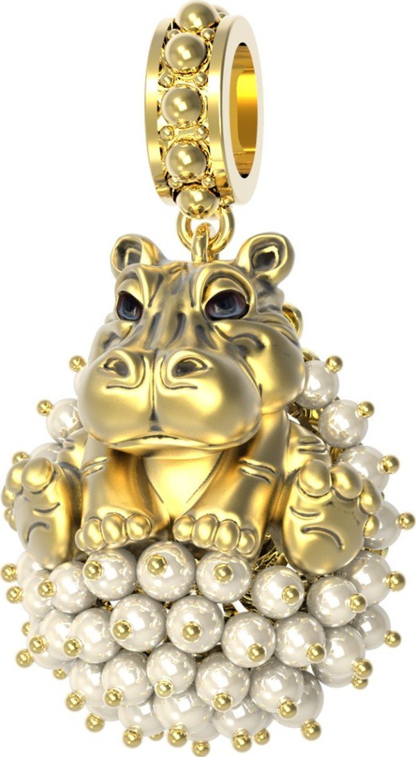 Подвеска из лимонного золота c эмалью и жемчугом