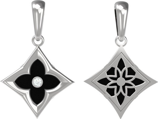 Подвеска из белого золота c бриллиантами и ониксом
