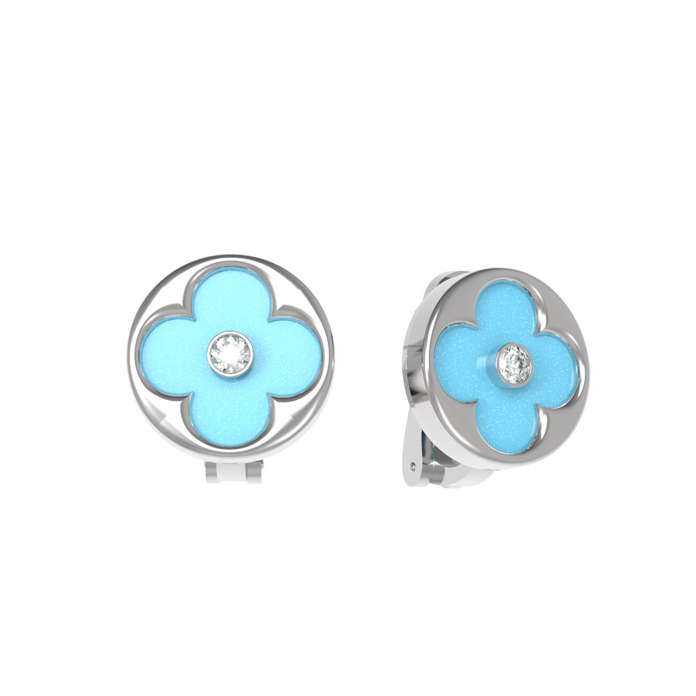 Серьги из белого золота c бриллиантами и бирюзой