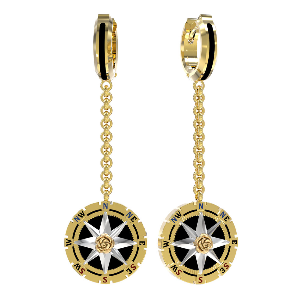 Серьги из лимонного золота c эмалью и ониксом