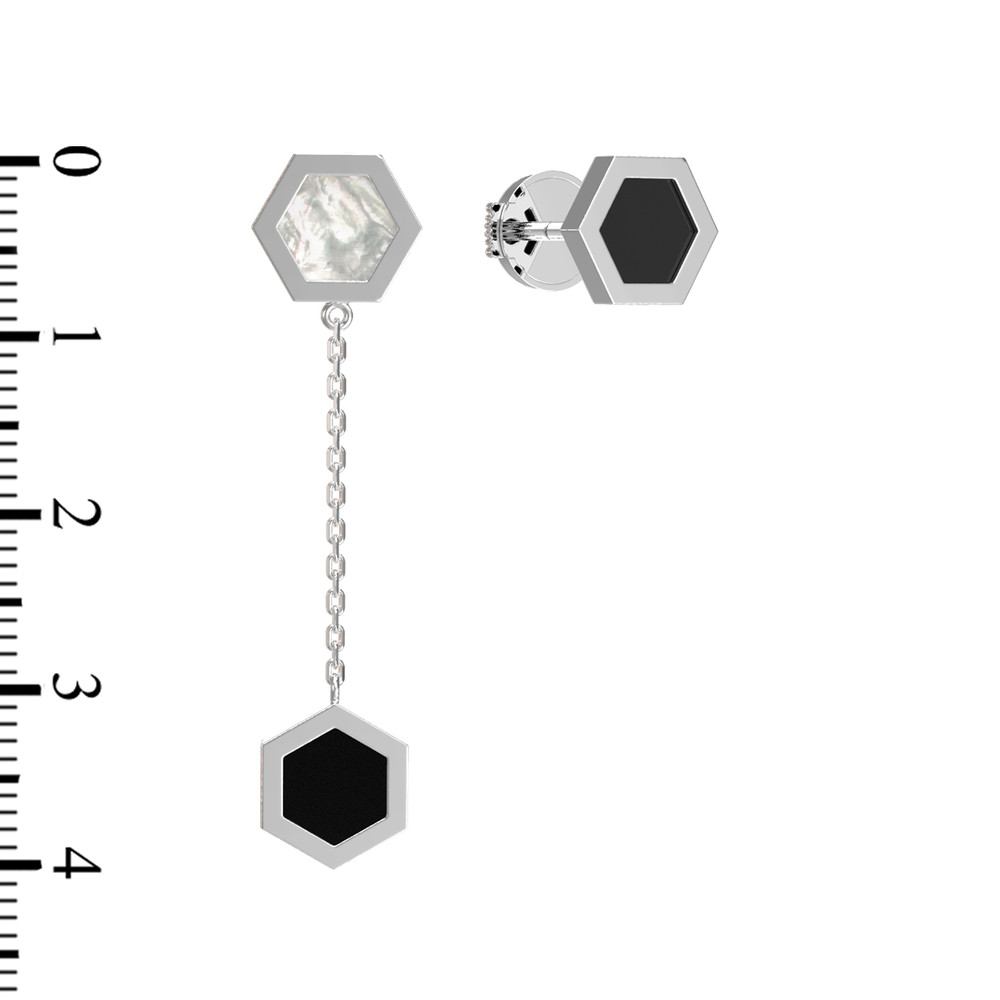 Серьги из белого золота c ониксом и перламутром