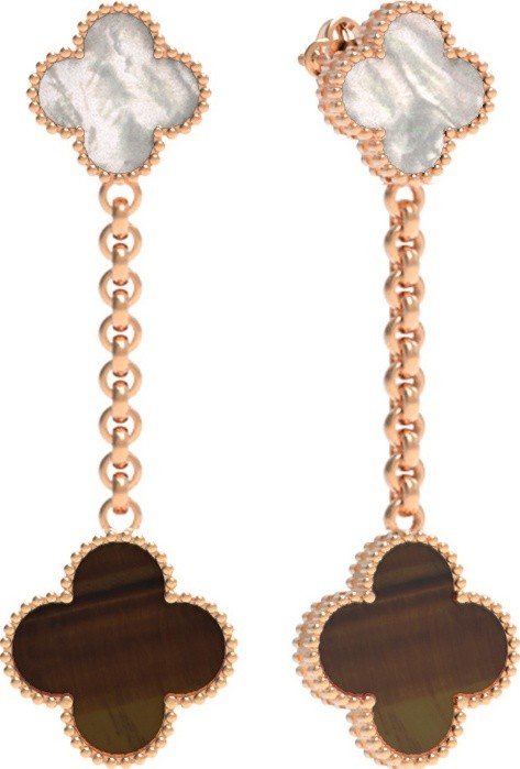 Серьги из золота 585 пробы c тигровым глазом и перламутром