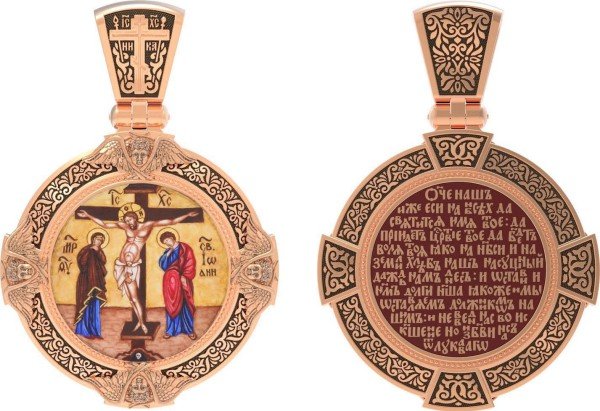 Образок из золота c эмалью, иконописью и темперой
