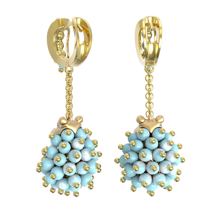 Серьги из лимонного золота c эмаль и бирюзой