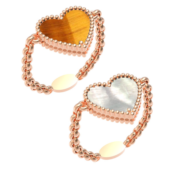 Кольцо из золота c тигровым глазом и перламутром