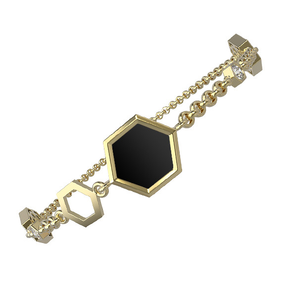 Браслет из лимонного золота c бриллиантами, ониксом и перламутром