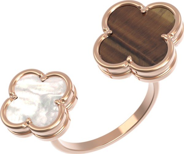 Кольцо из золота 585 пробы c тигровым глазом и перламутром