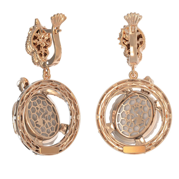 Серьги из золота c эмаль и бивнем мамонта