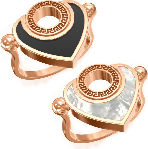 Кольцо из золота c ониксом и перламутром