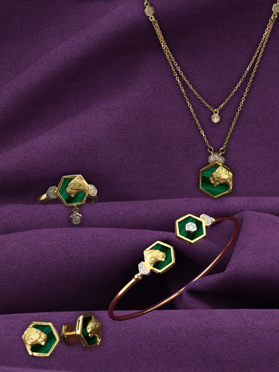 Браслет из лимонного золота c бриллиантами и малахитом