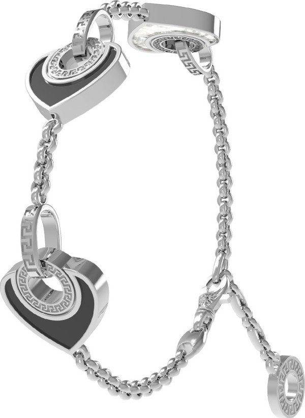 Браслет из белого золота 585 пробы c ониксом и перламутром