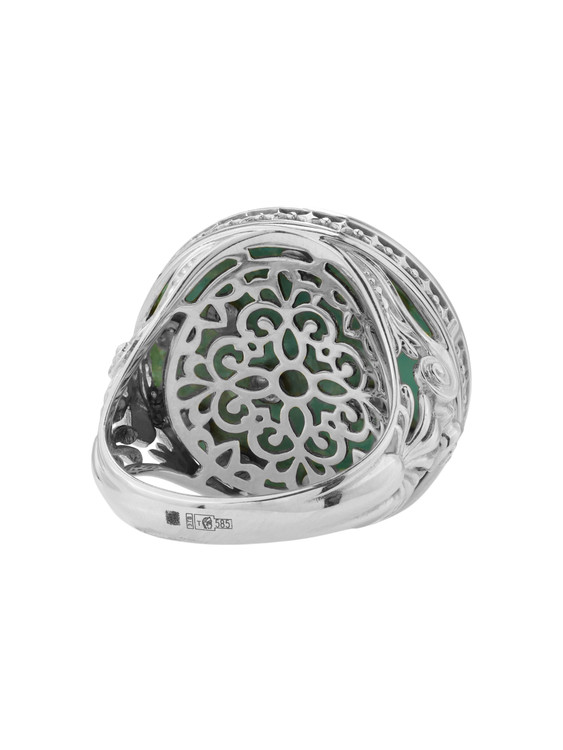 Кольцо из белого золота c бирюзой и перламутром