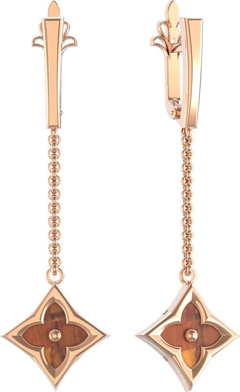 Серьги из золота c тигровым глазом