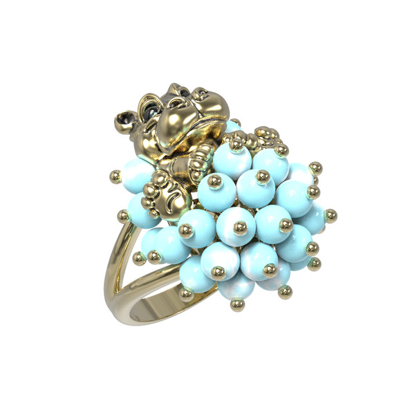 Кольцо из лимонного золота c эмаль и бирюзой