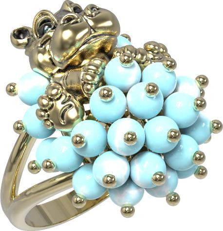 Кольцо из лимонного золота c эмаль и бирюзой