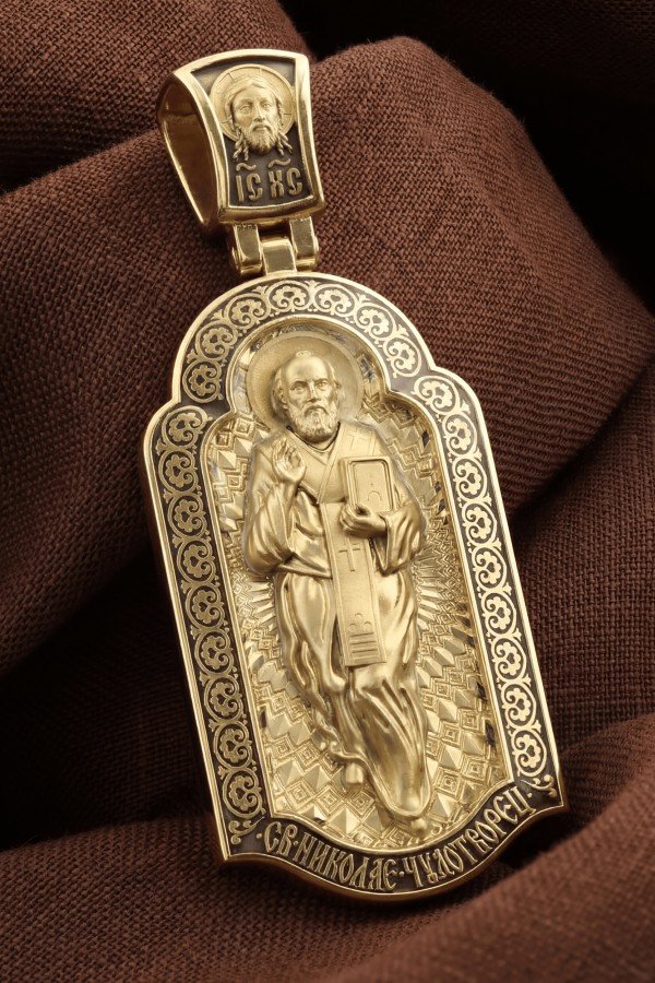 Образок из лимонного золота c эмалью