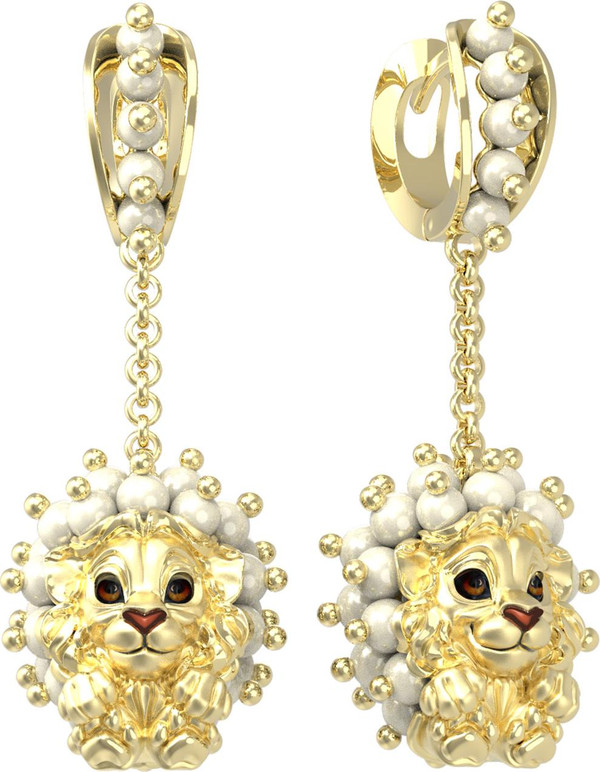 Серьги из лимонного золота c эмаль и жемчугом