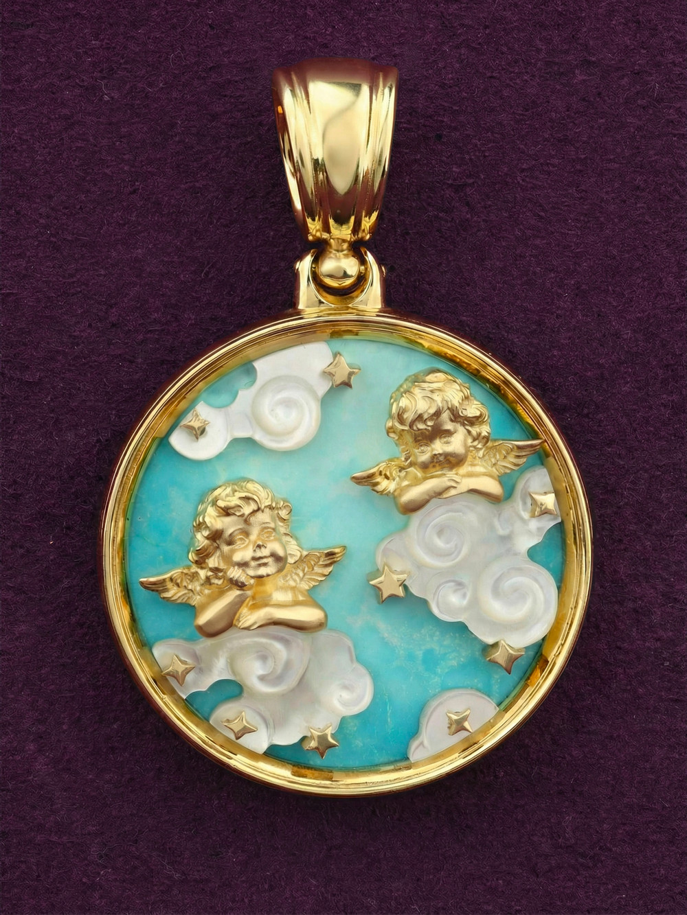 Подвеска из лимонного золота c бирюзой и перламутром