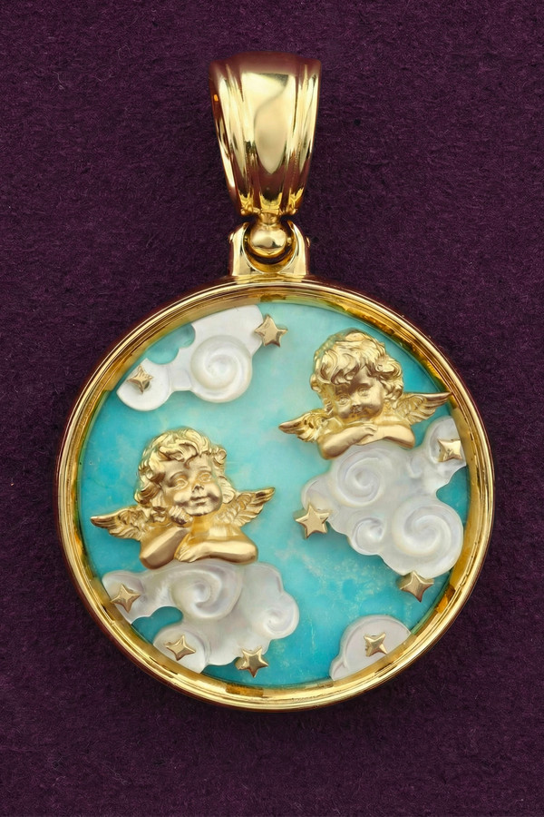 Подвеска из лимонного золота c бирюзой и перламутром