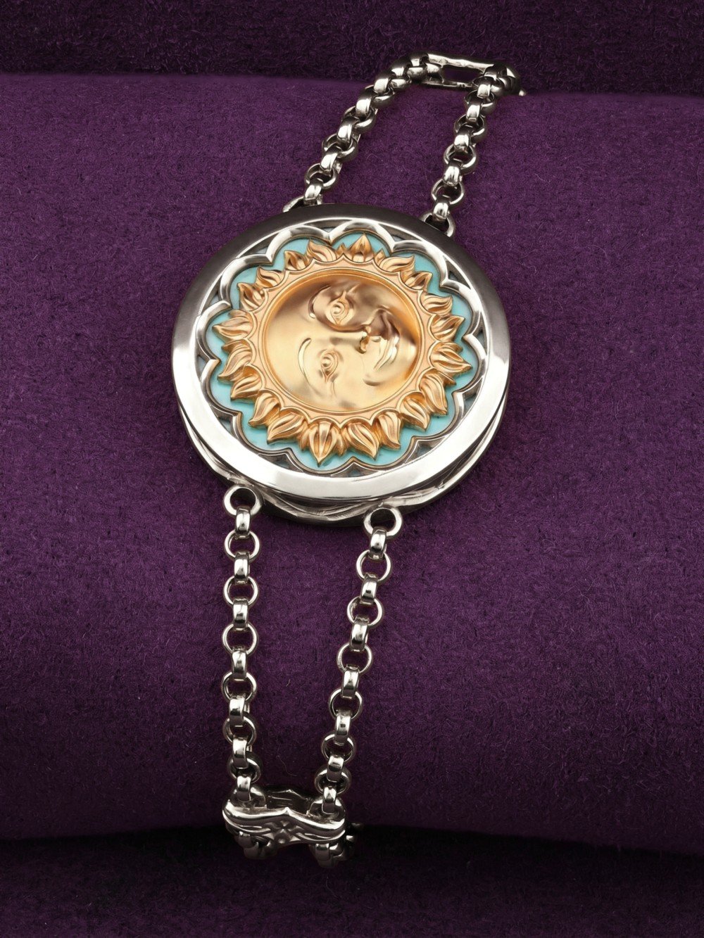 Браслет из белого золота c бирюзой и лазуритом