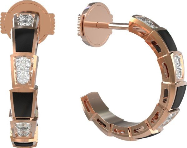 Серьги из золота 585 пробы c бриллиантами и ониксом