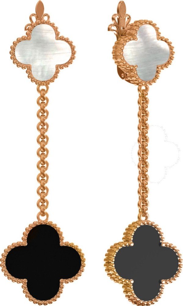 Серьги из золота 585 пробы c ониксом и перламутром