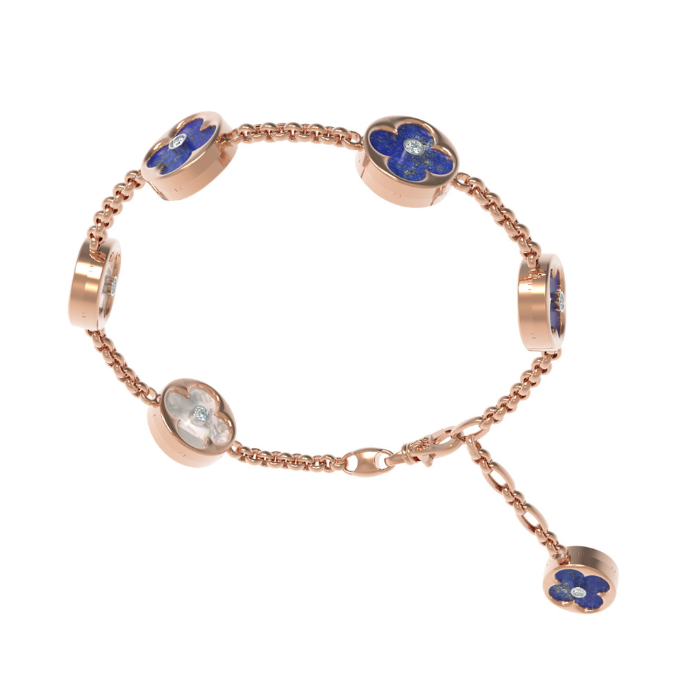 Браслет из золота c бриллиантами, лазуритом и перламутром