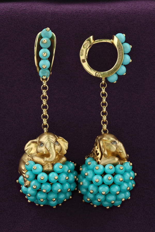 Серьги из лимонного золота c эмаль и бирюзой