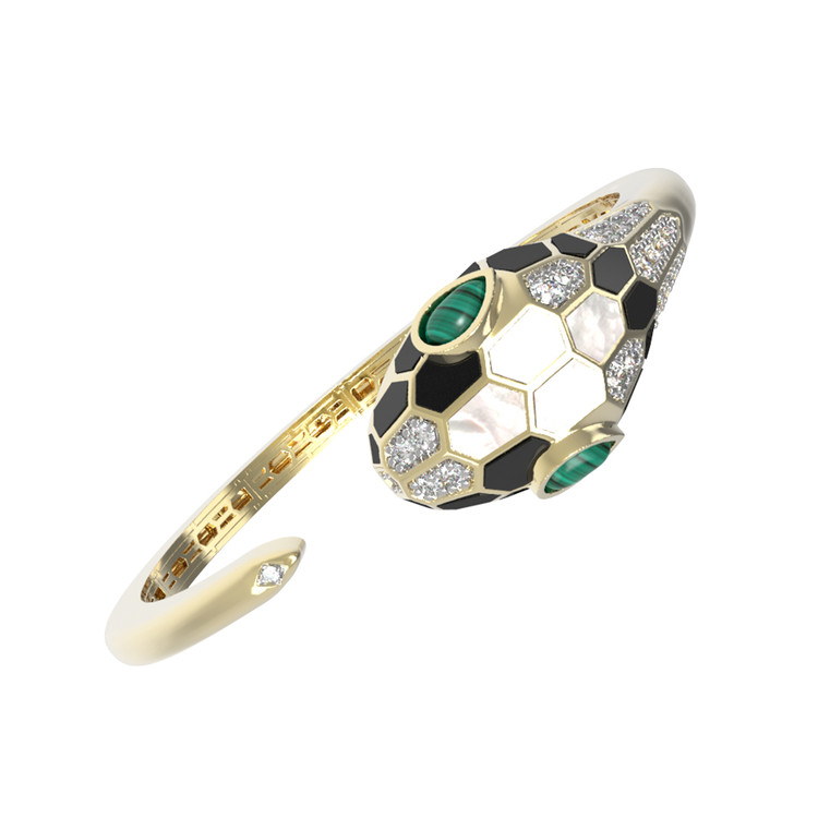 Браслет из лимонного золота c бриллиантами, рубином, ониксом, малахитом и перламутром