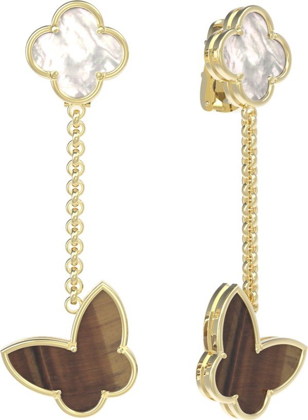 Серьги из лимонного золота c тигровым глазом и перламутром