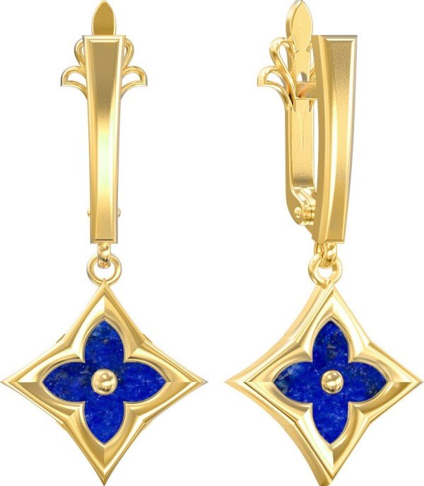 Серьги из лимонного золота 585 пробы c лазуритом